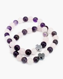 Vänskapsarmband x 2 Kristall - Love - Amethyst & Rose Quartz