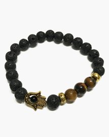 Armband Lava Stone Bracelet - Hamsa Tiger-eye