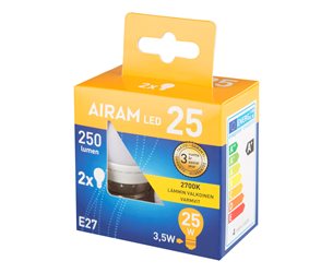 Airam 3 (25W) 250Lm 2700K E27 Klot Opal 2-Pack 8293357 4713410