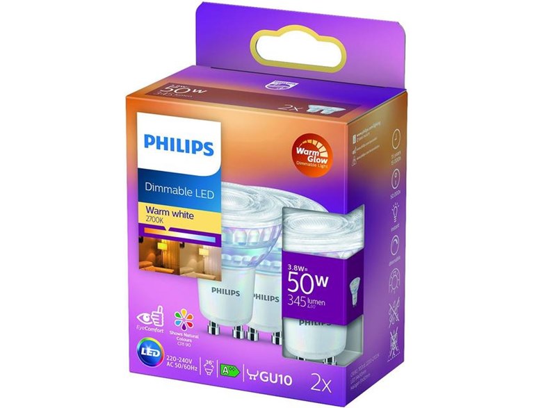 Philips 3,8W (50W) 345Lm 2200-2700K Dimbar 2-Pack *