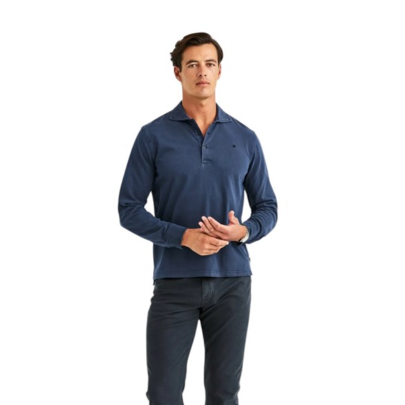 Morris Harland Ls Polo Shirt Blue