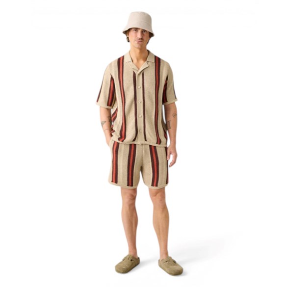 KnowledgeCotton Apparel Regular Striped Knitted Shirt Red Stripe