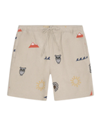 KnowledgeCotton Apparel Fig Loose Embroidery Shorts Light Feather Print