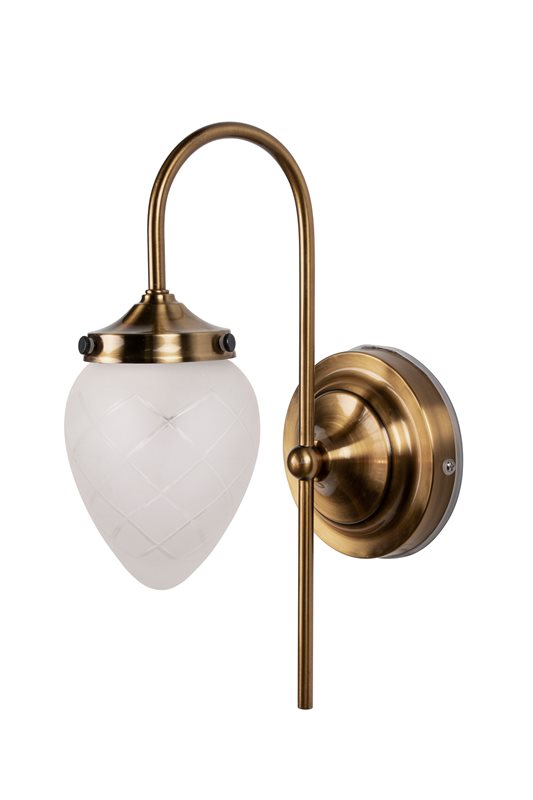 Globen Lighting Juni Vägglampa Ip44, Antikmässing/Slipat Frostat Glas