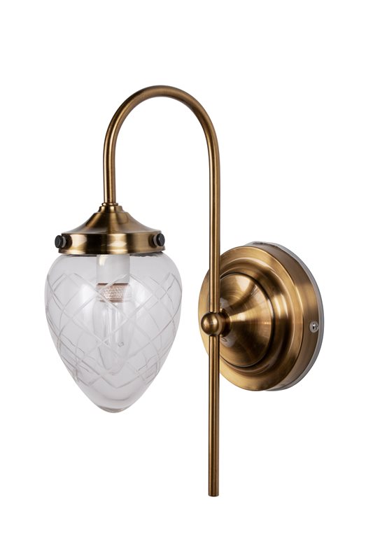 Globen Lighting Juni Vägglampa Ip44, Antikmässing/Slipat Klarglas