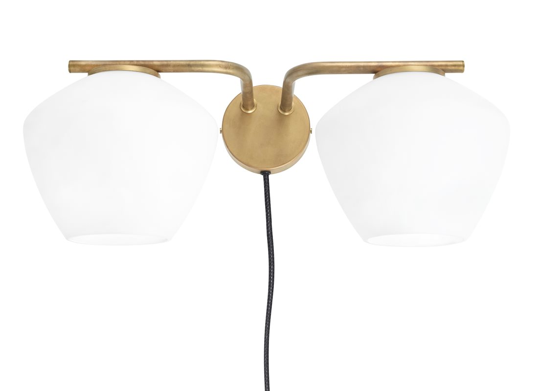 Konsthantverk Dk Vägglampa 2-Lågig Råmässing-Opalglas