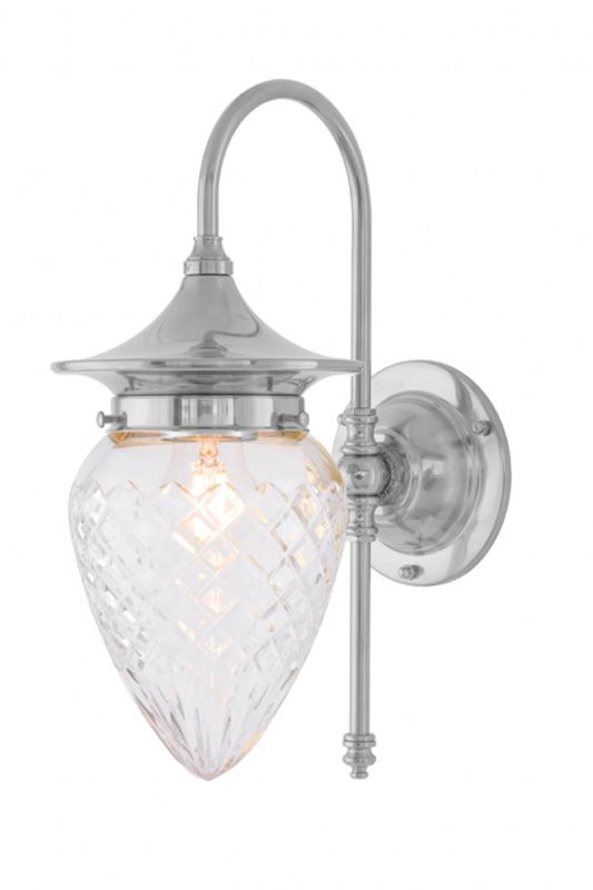 Karlskrona Lampfabrik Fryxell vägglampa badrum IP24, Förnicklad mässing