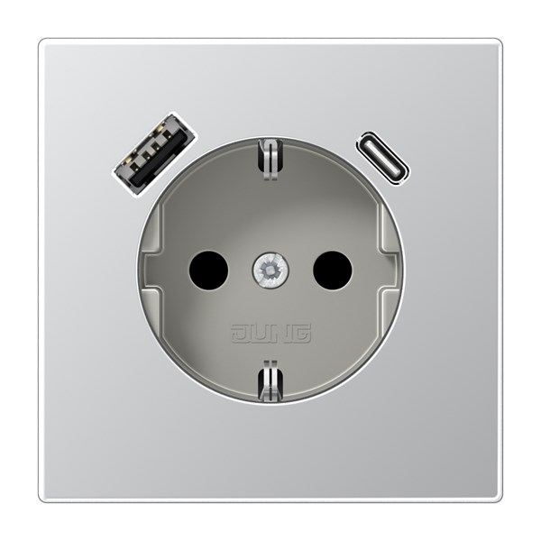 Jung Vägguttag 1-Vägs Ls990, Aluminium Med Usb-A-Usb-C