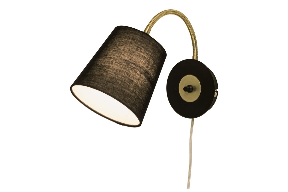 Aneta Lighting Ljusdal Vägglampa Svart/Mässing Inkl Skärm