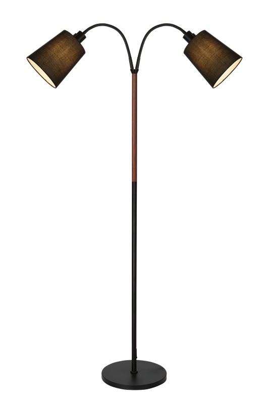 Aneta Lighting Ljusdal golvlampa 2-arm, svart/valnöt inkl. svarta skärmar