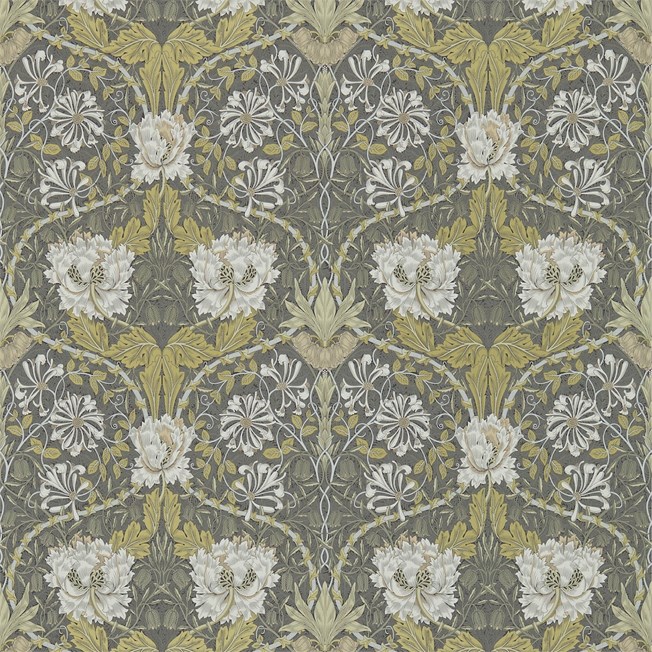 Morris & Co Honeysuckle & Tulip Charcoal Gold tapet