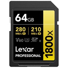 64 GB Lexar Professional 1800x 270MB/s UHS-II U3 V60 SDXC