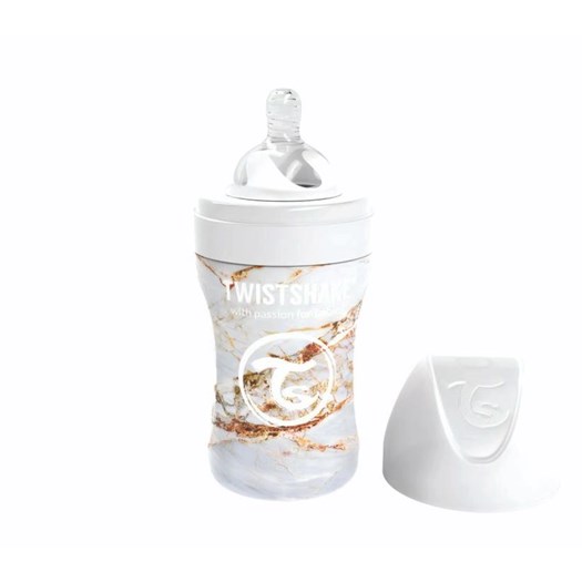 Twistshake Anti-Colic rostfri flaska 260 ml, marble vit