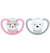 NUK napp Space silikon 2-pack 0-6 mån, katt/isbjörn