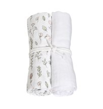 Mini Dreams muslinfilt 70x70 cm 2-pack, blomsteräng vit