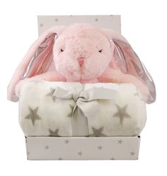 Carlobaby fleecefilt med gosedjur, kanin rosa