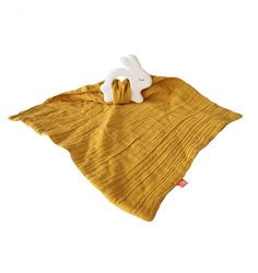 Kikadu snuttefilt med bitleksak kanin, mustard