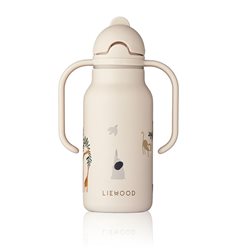 Liewood sugrörsflaska Kimmie rostfri med handtag, djur/sand
