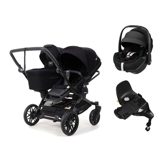 Emmaljunga Double Sento duovagn + Maxi-Cosi Pebble 360 Pro 2 babyskydd + bas