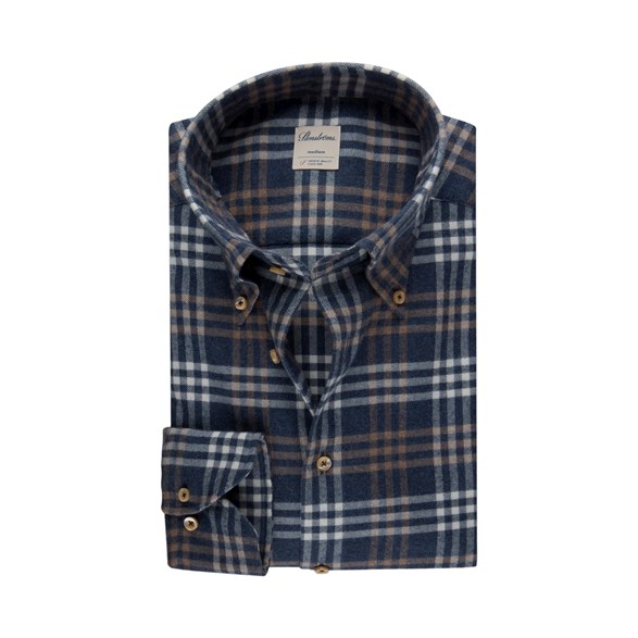 Stenströms Casual Blue Checked Fitted Body Flannel Shirt
