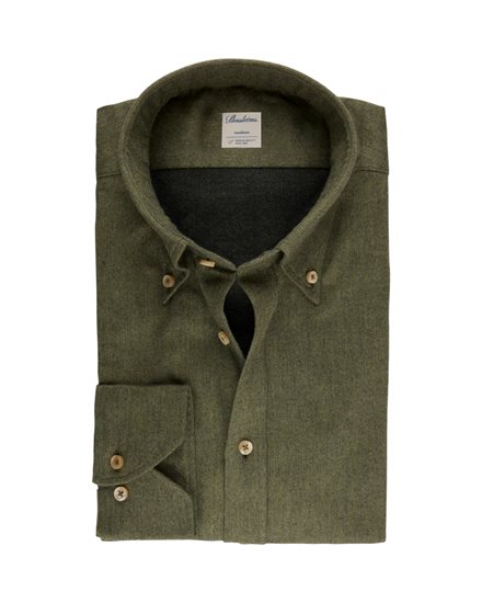 Stenströms Casual Green Flannel Slimline Shirt