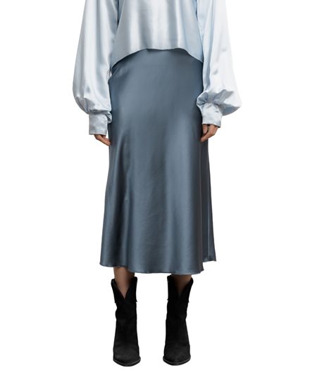 Ahlvar Gallery Hana Satin Skirt Steel Blue