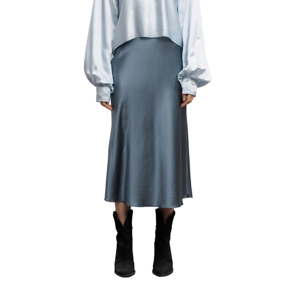 Ahlvar Gallery Hana Satin Skirt Steel Blue