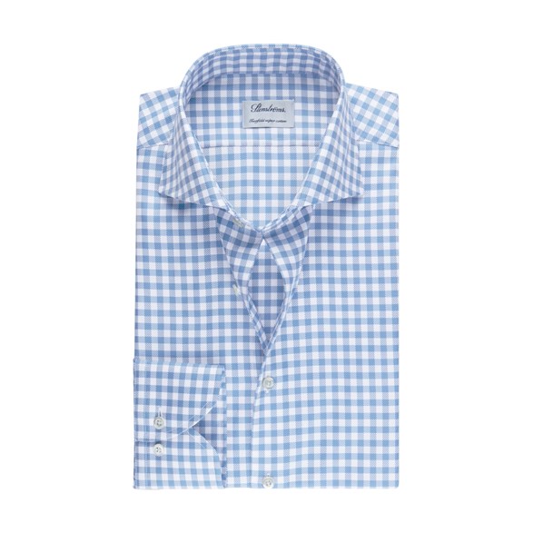 Stenströms Checked Shirt Light Blue Fitted Body