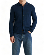 Morris Merino Knitted Shirt Navy