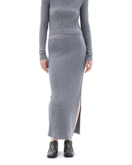 Filippa K Rib Knit Skirt Mid Grey Melange