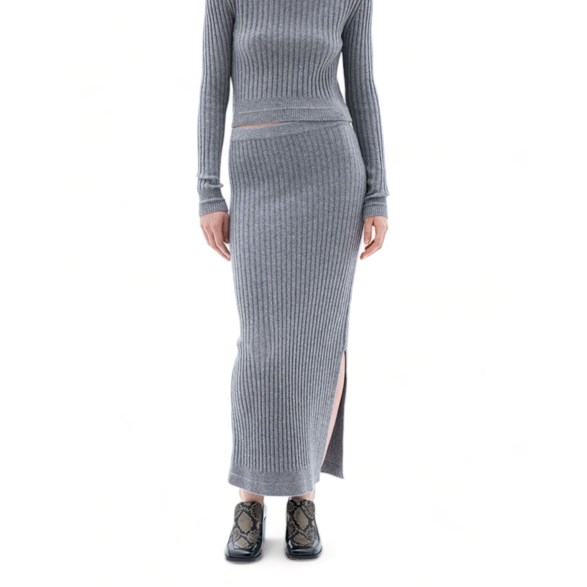 Filippa K Rib Knit Skirt Mid Grey Melange