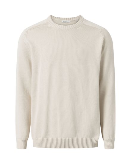 KnowledgeCotton Apparel Plain Knitted Crew Neck Buttercream