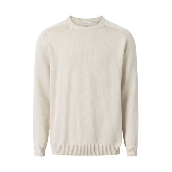 KnowledgeCotton Apparel Plain Knitted Crew Neck Buttercream