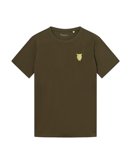 KnowledgeCotton Apparel Owl Chest Embroidery T-Shirt Dark Olive