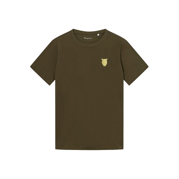 KnowledgeCotton Apparel Owl Chest Embroidery T-Shirt Dark Olive
