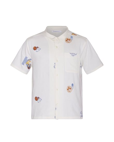 KnowledgeCotton Apparel Box Fit Embroided Shirt Egret