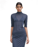 Filippa K Mock Neck Frill Top Dawn Blue