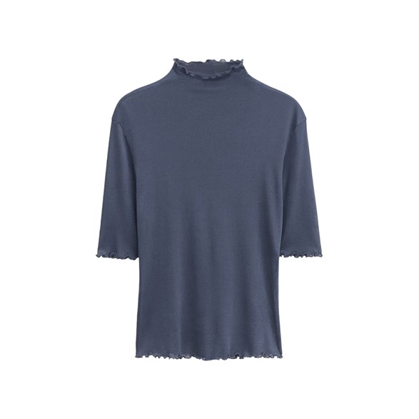 Filippa K Mock Neck Frill Top Dawn Blue