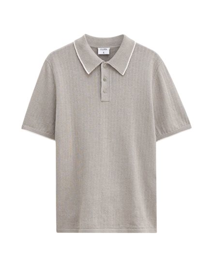 Filippa K Linen Cotton Knit Polo Moss Grey