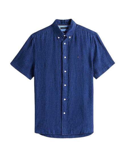 Tommy Hilfiger Dyed Linen Shirt Short Sleeve Carbon Navy