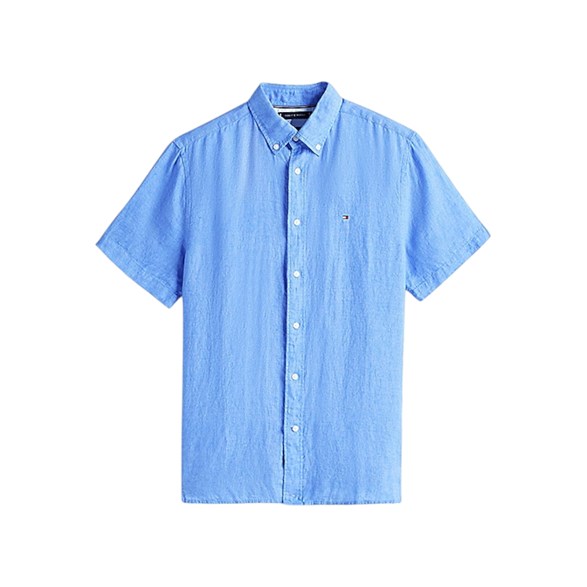 Tommy Hilfiger Dyed Linen Shirt Short Sleeve Blue Spell