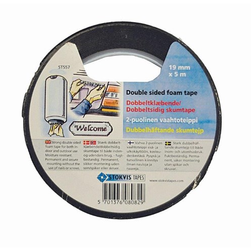 SKUMTEJP DUBBELHÄFTANDE SVART STOKVIS 12MM X 5M