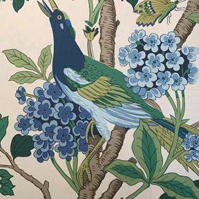 GP & J Baker Hydrangea Bird, Emerald / Blue Tapet