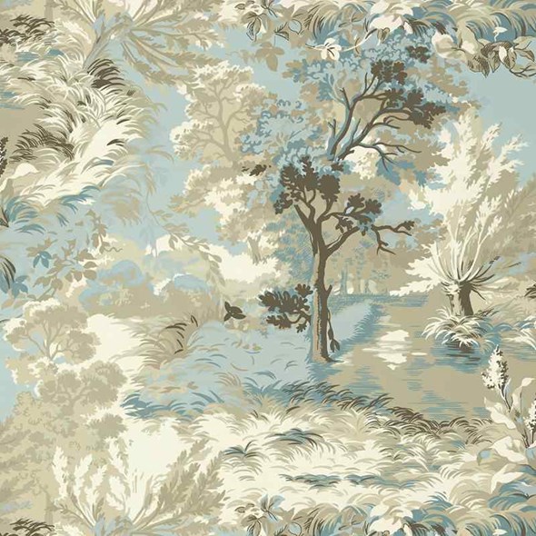 Thibaut Lincoln Toile Beige and Spa Blue Tapet