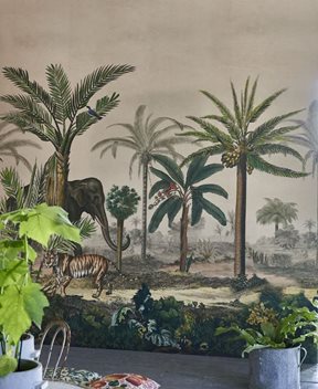 John Derian Palm Trail Scene 1 Sepia Tapet
