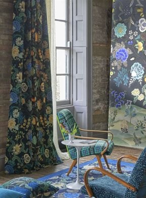 Designers Guild Brocart Décoratif Velours, Indigo Tyg