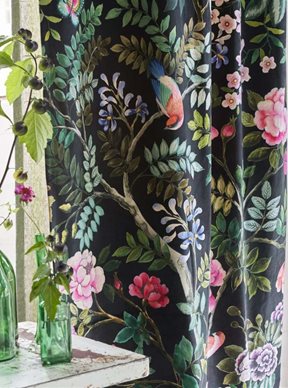 Designers Guild Porcelaine de Chine Velours, Noir Tyg