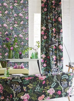 Designers Guild Porcelaine de Chine Velours, Noir Tyg