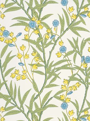 Little Greene Bamboo Floral, Blue Verditer Tapet