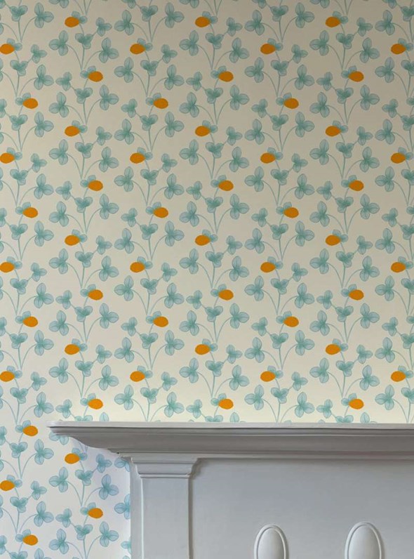 Ottoline Chintz Constance, Light Blue & Marigold Tapet